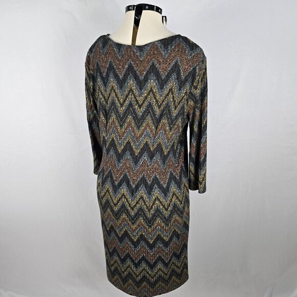 Tacera Knit Dress Women's XL Multi-Color Long Sleeve Round Neck Chevron Pattern - Picture 7 of 12
